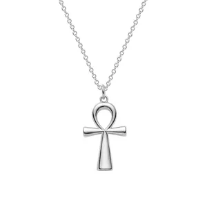 Collana con ciondolo a croce Ankh in argento lucido con catena sottile minimalista