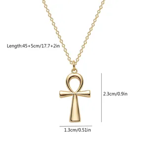 Collana con pendente croce Ankh dorata per coppie con catena da 45+5cm e dimensioni