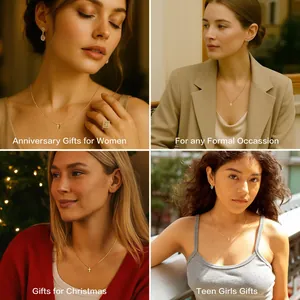 Collana con croce d'oro mostrata su quattro modelle per anniversari, feste e vita quotidiana