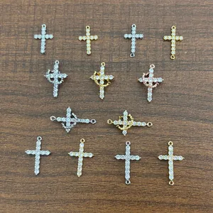 18K gold plated brass cross pendants with micro-pave 3A zircon stones in various styles