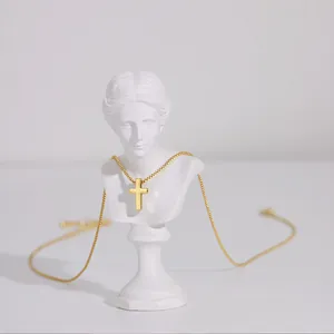 Collana con Pendente a Croce in Acciaio Inossidabile Minimalista per Uomo Donna Catena Veneziana Placcata Oro Argento Gioielli Cristiani Regalo