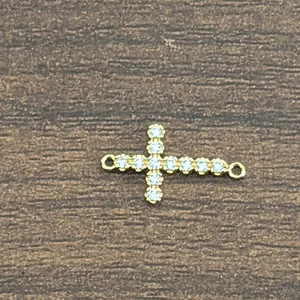 18K gold plated brass cross connector with micro-paved zircons for jewelry making
