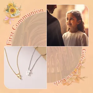 Collana con pendente a croce minimalista in oro e argento per regalo prima comunione