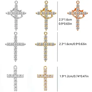 Brass 18K Gold Plated Cubic Zirconia Cross Pendant Connector For DIY Jewelry Making Religious Christian Charm Accessories
