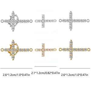 Zircon cross connectors in 18K gold and silver plating for DIY jewelry making