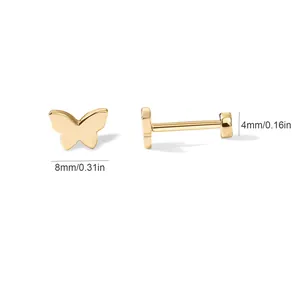 Detailansicht der Größe eines 18K Gold Schmetterling Labret-Ohrsteckers mit 8mm Breite