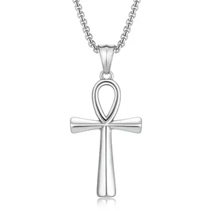 Pendente croce egizia Ankh in argento lucido con design classico simbolo di vita