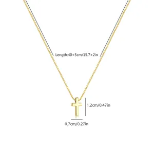 Collana in acciaio inossidabile placcato oro 18K con ciondolo a croce e catena 40+5cm