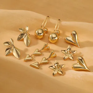 Pendientes de Botón y Colgantes de Acero Inoxidable Corazón Hoja Flor Triple Corazón Doble Bola Oro Plata Mujer Joyería