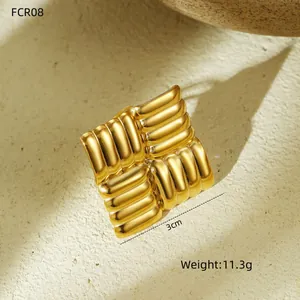 Detailansicht der quadratischen Ohrringe aus 18K Gold-Titanstahl mit gerippter Textur