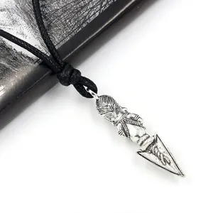 Vintage alloy arrow pendant necklace for men with ethnic style and black braided rope