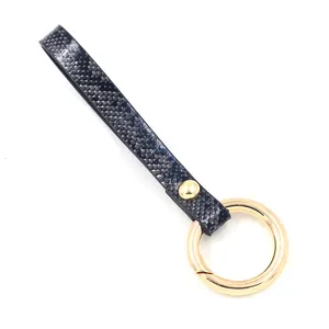 Snake skin pattern PU leather keychain with gold metal ring strap for DIY accessories
