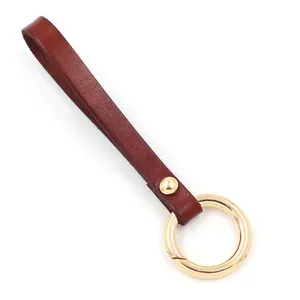 Retro Cowhide Leather Keychain Hand Strap With Golden Alloy Spring Ring Minimalist Key Ring Bag Charms For Men Women