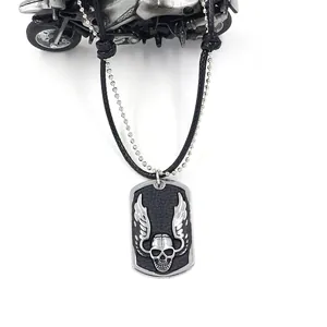 Herren Hip-Hop-Dog-Tag-Halskette mit geflügeltem Totenkopf an doppelter Gliederkette