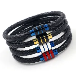 Set van vier heren gevlochten leren armbanden met magnetische sluiting van staal