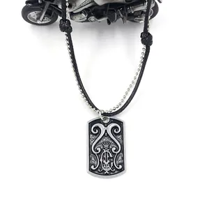 Men's punk style alloy dog tag necklace with crown crest and dual chain design