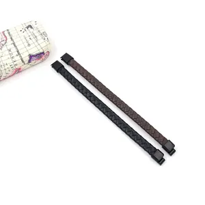 Bracelets pour hommes en cuir tressé noir et marron avec fermoir magnétique mat