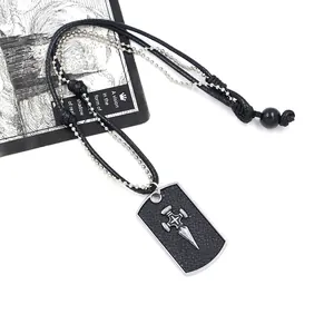 Men's gothic punk cross sword pendant necklace with double woven and bead chains