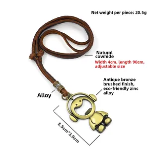 Vintage bronze headphone boy pendant on adjustable leather necklace sweater chain