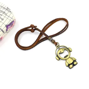 Retro bronze headphone boy pendant leather necklace with built-in bottle opener tool