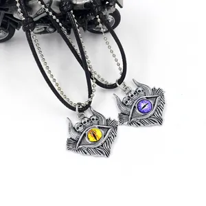 Gothic Evil Eye necklace for men featuring a bull horn skull pendant on a black leather cord