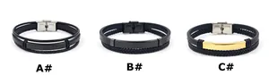 Tres pulseras de cuero multicapa para hombre con cuerdas trenzadas y cierres metálicos