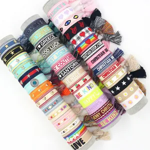 Bohemian embroidered friendship bracelets with tassel charms and diverse woven patterns