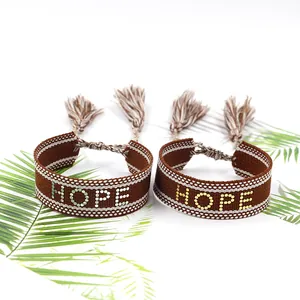 Bracelets HOPE bohèmes tissés à la main avec ruban marron et glands pour hommes et femmes