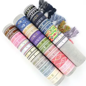 Pulseras trenzadas de la amistad con palabras bordadas y flecos en varios colores
