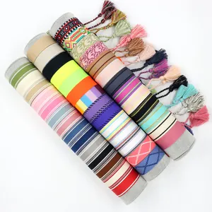 Colorful ethnic bohemian woven bracelets with fringe tassels in various patterns