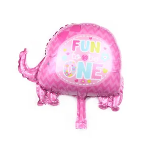 Pink elephant foil balloon with FUN to be ONE print for first birthday party decoration