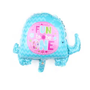 Blue elephant foil balloon with FUN to be ONE print for first birthday party decoration
