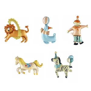 Ballons en Aluminium sur le Thème du Cirque Forme Animale Dessin Animé Clown Lion Cheval pour Décoration Fête Anniversaire