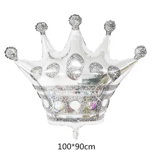 Silver crown aluminum foil balloon for birthday party decorations 100x90cm size