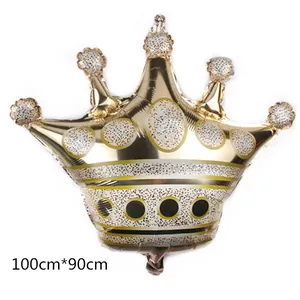 Golden crown foil balloon with polka dots and stripes, party decoration 100x90cm