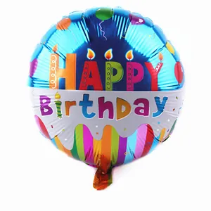 Ballon Happy Birthday bleu de 18 pouces en aluminium avec rayures et motifs bougies