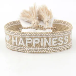 Boheems Gevlochten Borduurwerk Vriendschapsarmband Happiness Love Letter Kwast Verstelbare Polsband Vrouwen Mode Sieraden Cadeau