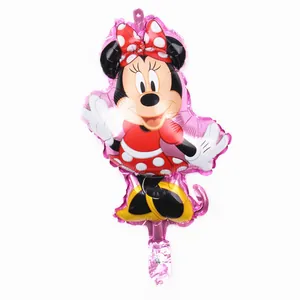 Detail of Minnie Mouse foil balloon featuring red polka dot bow for birthday parties