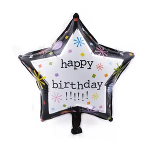 Globo de estrella negro de aluminio con centro blanco y diseño de feliz cumpleaños