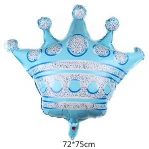 Blue crown-shaped aluminum foil balloon with polka dots for party decoration, 72x75cm