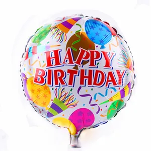 Ballon rond en aluminium argenté de 18 pouces avec motifs colorés Happy Birthday