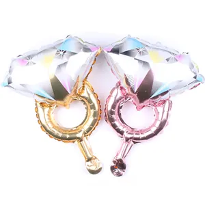 Mini diamond ring foil balloons in gold and rose gold for wedding party decorations