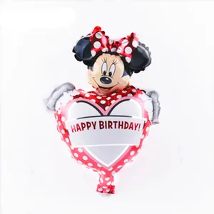 Detail of Minnie Mouse heart-shaped foil balloon with Happy Birthday print and red bow