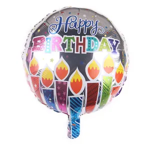 Ballon rond en aluminium argenté Happy Birthday avec points colorés et motifs bougies