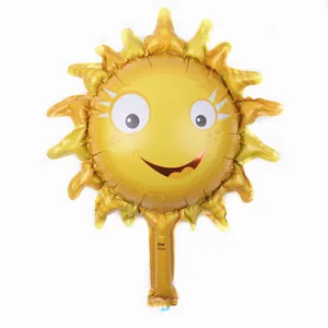 Mini ballon soleil en aluminium jaune avec visage souriant pour décoration