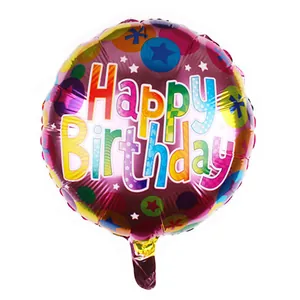 Ballon rond en aluminium rose pourpre Happy Birthday avec étoiles et pois colorés