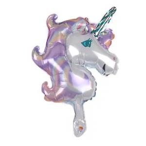 Mini laser unicorn foil balloon with iridescent purple finish for birthday party decoration