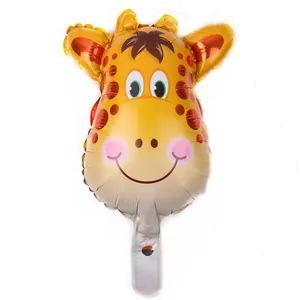 Cartoon giraffe foil balloon with yellow spots and inflatable handle for kids parties