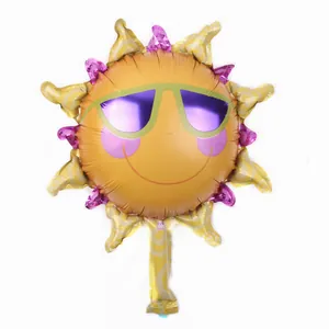 Mini smiling sun flower foil balloon with sunglasses for wedding and party decor