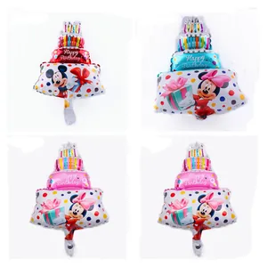 Detail van de drielaagse taart folieballon met Mickey Mouse en Minnie Mouse prints